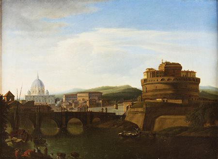 SCUOLA ROMANA Prima meta del XIX sec. Veduta di Castel Sant’Angelo, ponte...