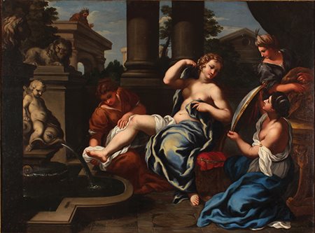 GIUSEPPE BARTOLOMEO CHIARI (attr.) Roma 1654 - 1727 Il bagno di Betsabea olio...
