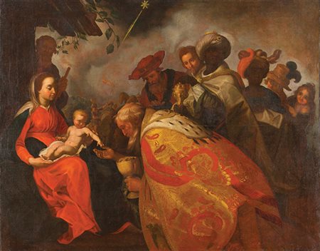 CORNELIS VAN HAARLEM (cerchia di) Haarlem 1562 - 1638 Adorazione dei Magi...