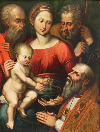 LUCA LONGHI Ravenna 1507 - 1580 Madonna col Bambino, San Giuseppe, san...