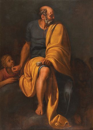 SCUOLA EMILIANA metà del XVII sec. San Marco Evangelista con un angelo Olio...