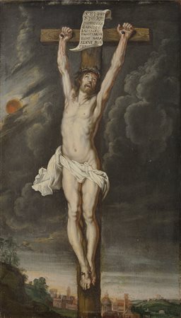 DA REMBRANDT Seconda metà del XVII secolo Crocifissione Olio su rame, cm 30 x 20