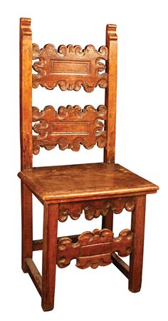 SEDIA LOMBARDA XVII SECOLO In noce ad alto schienale e gambe dritte con...