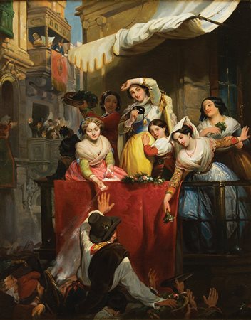 SCUOLA ROMANA Prima metà del XIX secolo Il trionfo del cavaliere nella corsa...