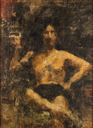 ANTONIO MANCINI Roma 1852 - Roma 1930 Il Brindisi Olio su tela cm 102 x 76...