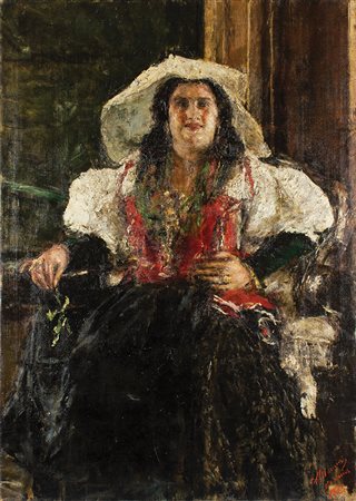 ANTONIO MANCINI Roma 1852 - 1930 Costume, 1923 Olio su tela, cm 141 x 100...