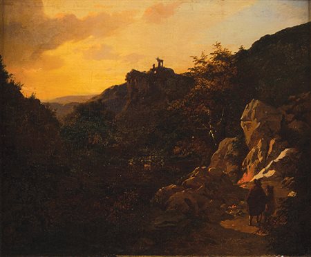 EDUARD DE VIGNE Belgio 1808-1866 Campagna romana, 1836 Olio su tela, cm 36 x...