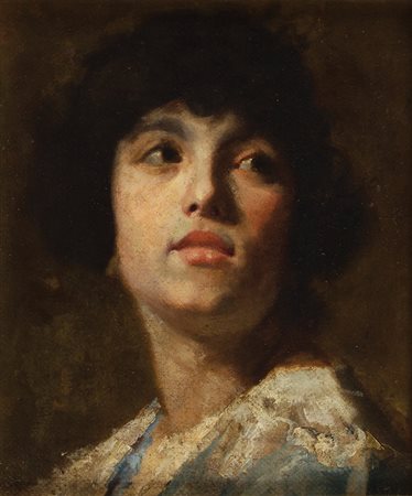 ANTONIO MANCINI Roma 1852 - 1930 Volto di Ragazza Olio su tela, cm 31,5 x...