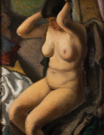 EMILIO SOBRERO Torino 1890 - Roma 1964 Nuda che si pettina, 1925 Olio su...