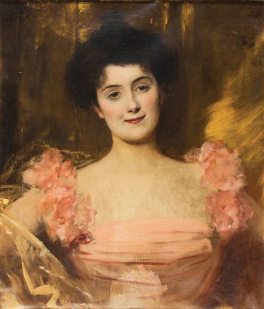 BENJAMIN CONSTANT Parigi 1845 - 1902 Ritratto di Donna Olio su tela, cm 70 x...