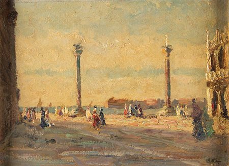 NELLO MOTTA Venezia 1901 - 1986 Piazzetta San Marco Olio su tavola, cm 18 x...