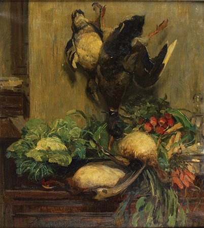 CAMILLO BORTOLUZZI Treviso 1868 – Dolo 1933 Composizione con cacciagione Olio...