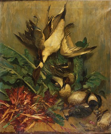 CAMILLO BORTOLUZZI Treviso 1868 – Dolo 1933 Composizione con cacciagione Olio...