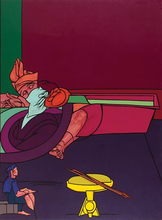 VALERIO ADAMI Bologna 1935 L’ orientalista, 1975 ca. Olio su tela, cm 200 x...