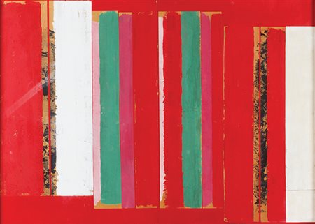 TOTI SCIALOJA Roma 1914 – 1998 Senza titolo in rosso, 1968 Collage e olio su...
