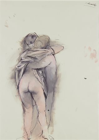 GIACOMO MANZU’ Bergamo 1908 - Roma1991 Amanti Gouache e china su carta, cm 68...