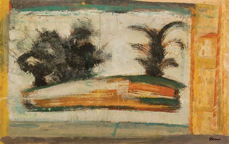 MARIO SIRONI Sassari 1885 - Milano 1961 Composizione con alberi, 1938 Tempera...
