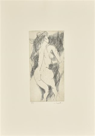 Carlo Morelli STUDIO DI NUDO acquaforte su carta, battuta cm 25x12, su foglio...