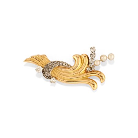 Spilla con diamanti e perle
