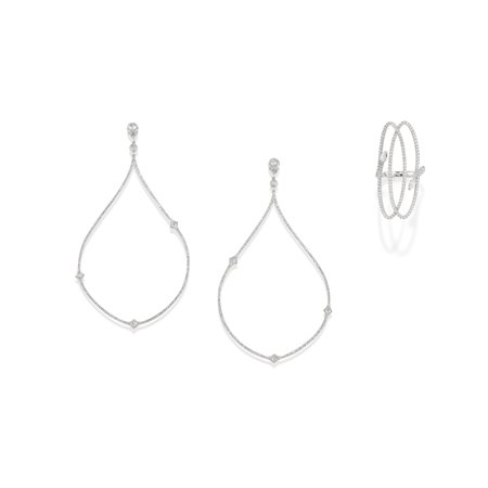 Anello e coppia di orecchini con diamanti 