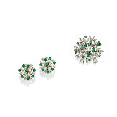 Demi parure con diamanti e smeraldi 