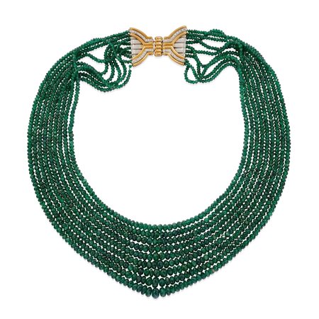 Collana multifili con smeraldi