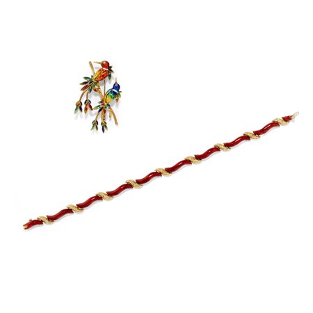 Bracciale e spilla con smalti
