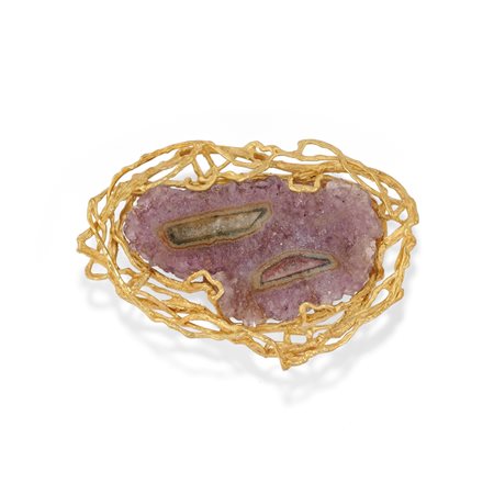 Spilla scultura con cristallo viola