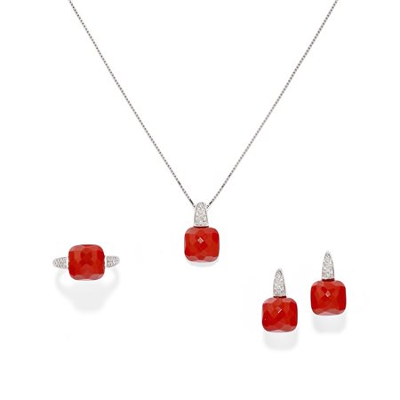 Parure con corallo e diamanti