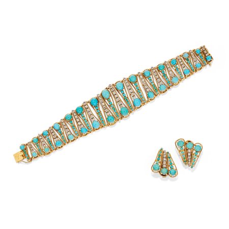 Demi parure con turchesi e diamanti
