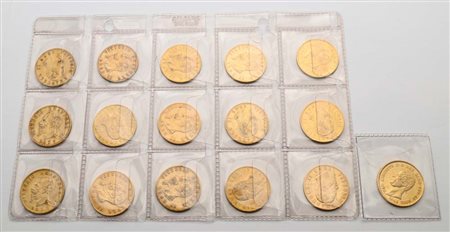 15 monete da 20 lire (1862, 1863, 1865, 1868, 1869, 1873 Milano, 1876, 1877,...
