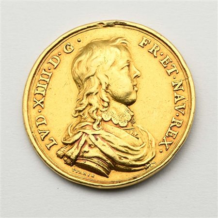 Medaglia commemorativa in oro di Luigi XIV e della regina madre Anna...
