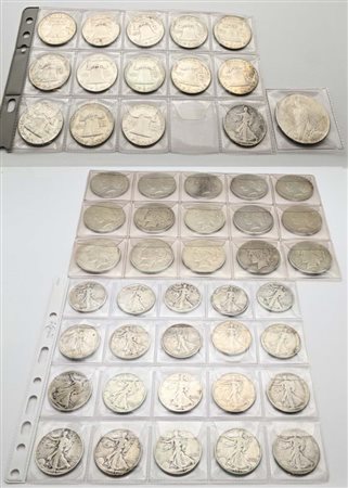 Lotto 16 Dollari Peace; 21 Mezzi dollari Liberty; 13 Mezzi Dollari Franklin USA