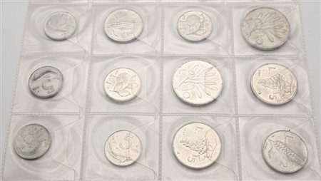 Lotto 10, 5, 2 Lire, e 1 Lira Serie 1946 e 1947; e 4 monete da 5 Lire 1956...