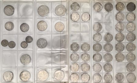 Lotto di 44 monete da 1 Lira e 2 Lire del Regno d'Italia; e 11 di Svizzera,...