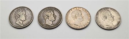 Lotto di 4 pezzi da 5 Lire Genova 1835, 1844 (2) e 1849 Carlo Alberto Regno...