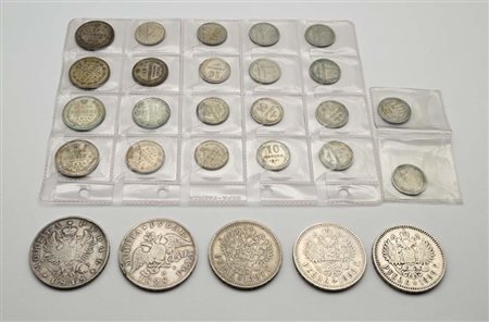 Rublo 1818 Alessandro I; 1828 Nicola I; 1897, 1898, 1899 Nicola II; 20 Kopeks...