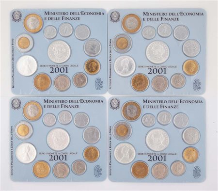 4 Serie Divisionali in Lire 2001 Repubblica Italiana Entro confezioni e...