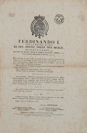 Editto Borbonico 31 dicembre 1823 - 5 gennaio 1824 Ferdinando I Re delle Due...