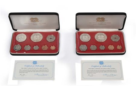 2 Serie divisionali complete di 8 monete Proof Papua Nuova Guinea: 10, 5, 1...