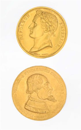 2 placchette a sbalzo uniface in bronzo dorato e in rame dorato: opus André...