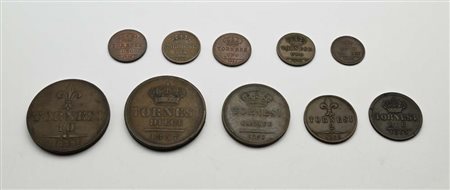 10 Tornesi del 4° tipo 1857, 5 Tornesi del 3° tipo 1846, 2 Tornesi del 2°...