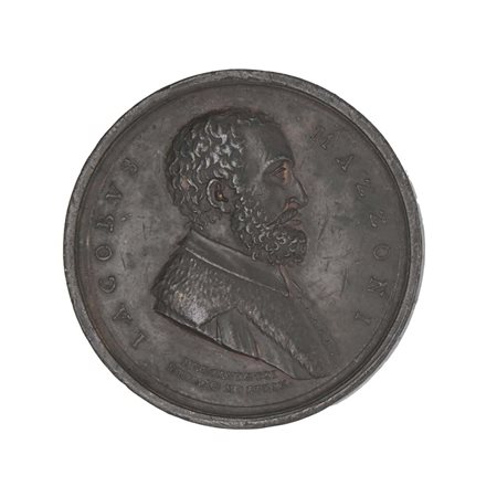 Medaglia in bronzo commemorativa di Jacopo Mazzoni (1548-1598); datata 1809 e...