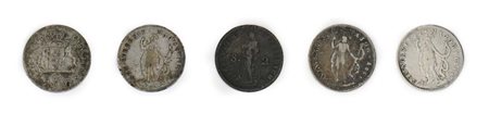 Lotto di 5 monete della Repubblica Genovese: 4 pezzi da 10 Soldi in argento...