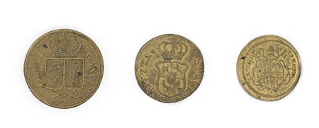 3 Pesi monetali del XIX secolo in bronzo con stemmi al verso per lo Zecchino...