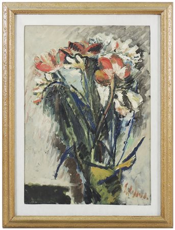 EMANUELE CAPPELLO Vaso con fiori olio su tela, firmato, in cornice cm 70x50...