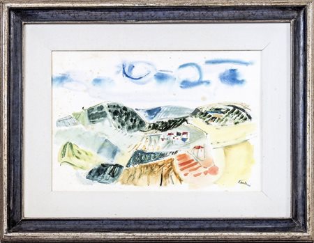 ENRICO PAULUCCI (1901-1999) Paesaggio tecnica mista su carta applicata a...