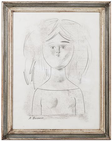 ANTONIO BUENO (1918-1984) Ritratto di fanciulla monotipo con base stampata e...