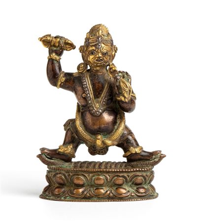  Figura di Nilambara-Vajrapani in bronzo dorato ageminato in argento Tibet o Nepal, XVII secolo Alt.: 15 cm