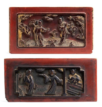  
Coppia di elementi ornamentali in legno Cina, inizi XX secolo
 14,5 x 26 cm